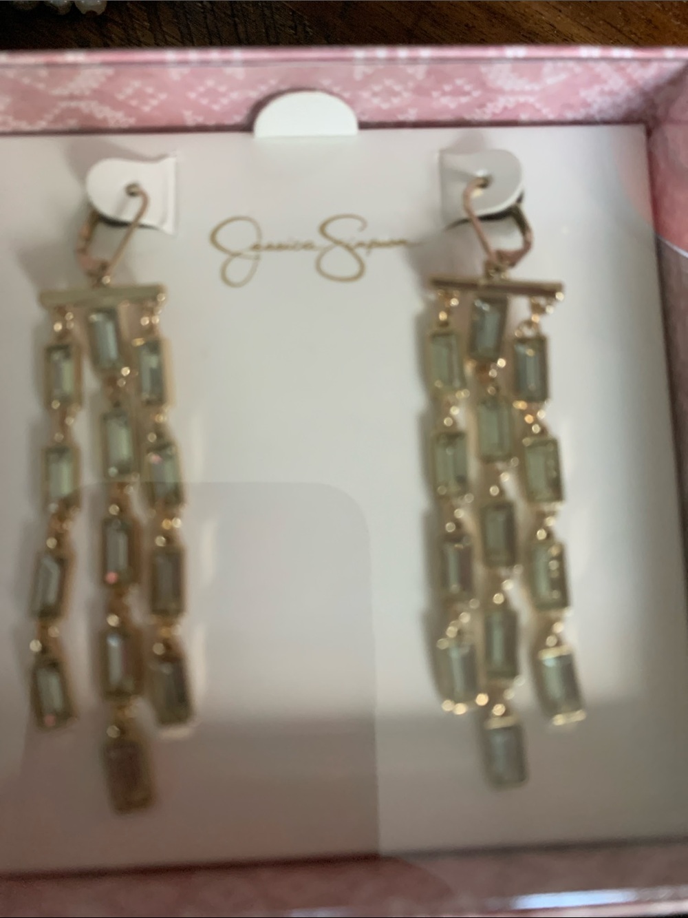 Jessica Simpson Gold-tone Earrings with Pale Green Crystals
